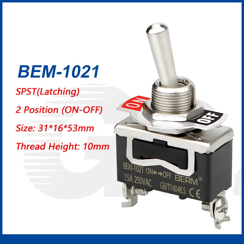 Toggle Switch SPST SPDT DPST DPDT 250V AC 15A — E-TEN & BEM Series with Waterproof Cover