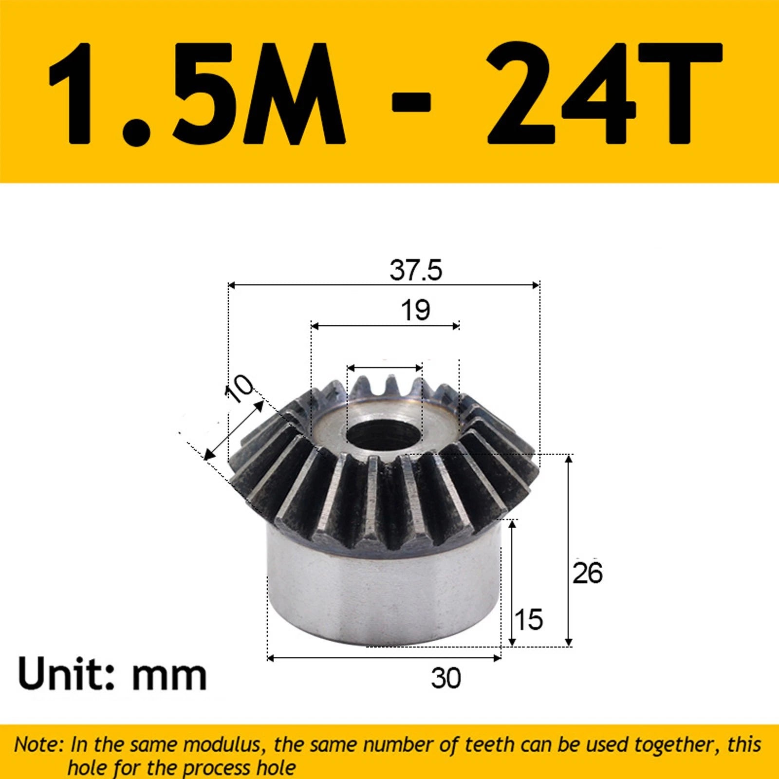 1.5 Module Steel Umbrella Tooth Bevel Gear Helical Motor Gear 15-40 Tooth