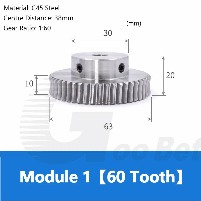 Module 1 Metal Worm Shaft Worm Gear Wheel C45 Steel 15 20/25/30/35/40/50/60Tooth