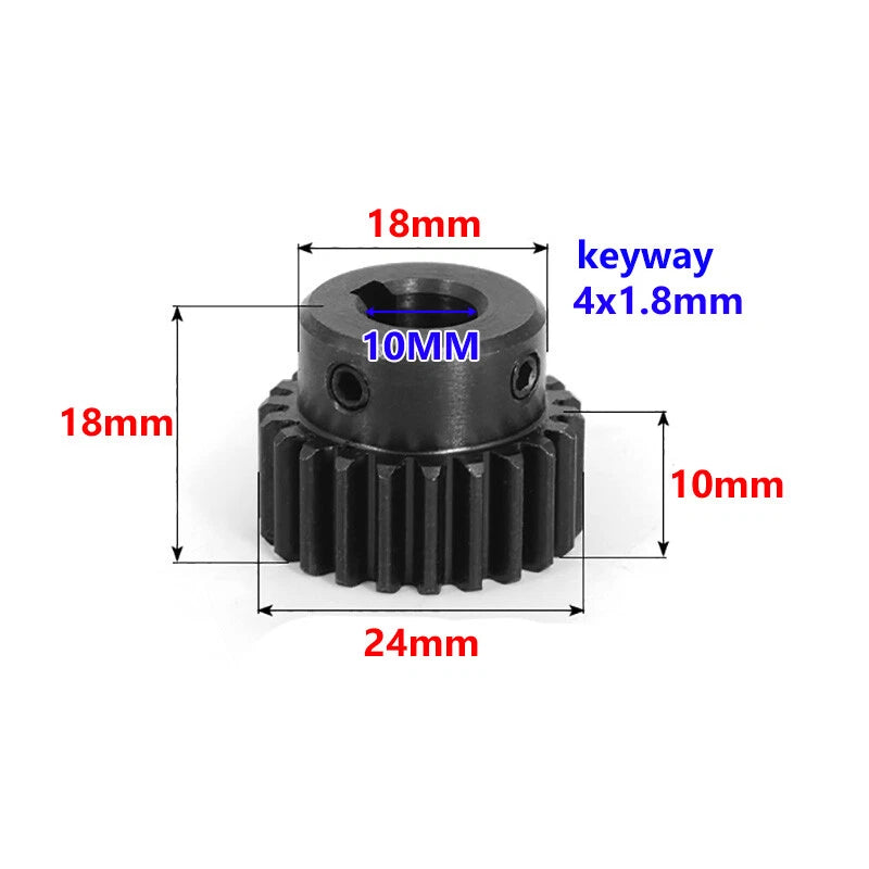 1 Mod 22 Teeth Spur Gear Motor Pinion Gears with Set Screws Black Oxide Steel