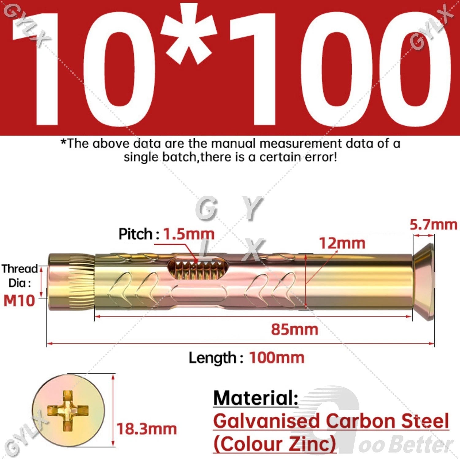 M6 M8 M10 Galvanised Countersunk Head Sleeve Anchor Expansion Bolts