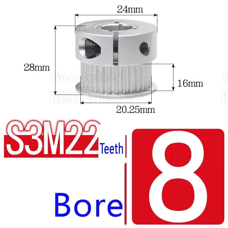 S3M Timing Pulley Belt Synchronous Wheel Gear 3D Printer Bore 5-15mm 20-28 Teeth
