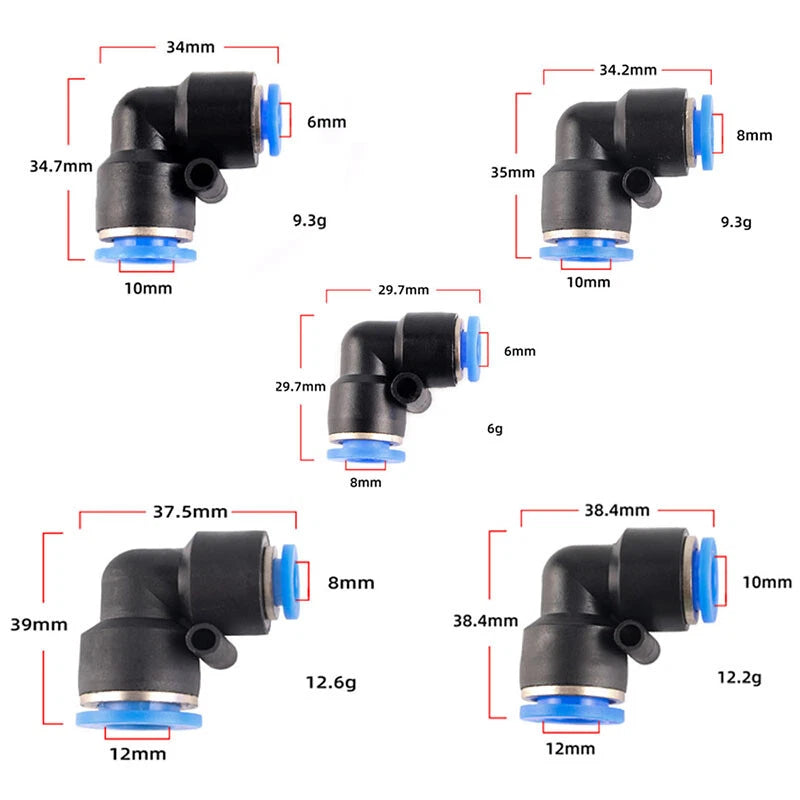 Pneumatic Push-to-Connect Fittings — Nylon Air Hose Tube Connectors, 22 Types