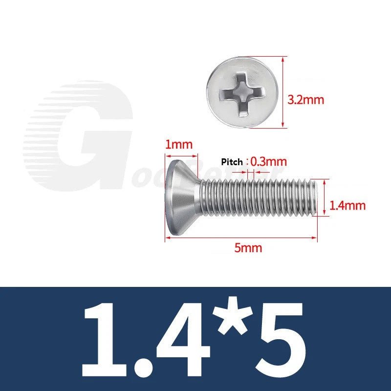 M1–M3.5 Phillips Countersunk Machine Screws – 304 Stainless Steel, Fully Threaded (3–120mm Overall Length) - HomeDIYer