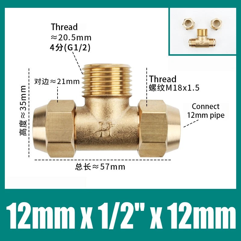Brass Compression Tee Fitting — Male T-Piece Connector for Copper & Plastic Pipe