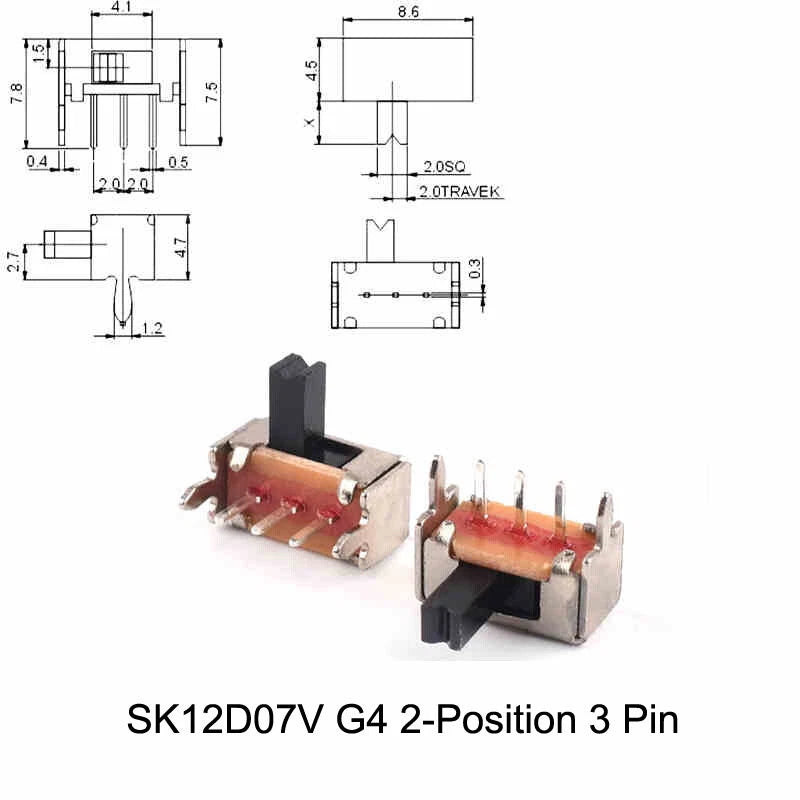 Miniature Slide Switch — 2P2T / 2P3T, 2 & 3 Position, SS/SK Series (G1.5–G6)