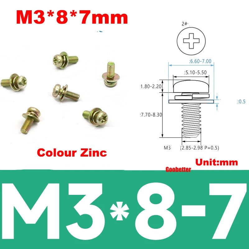 M2 M2.6 M3 M4 Phillips Pan Head Machine Screws with Washer Set – Carbon Steel, Multiple Finishes