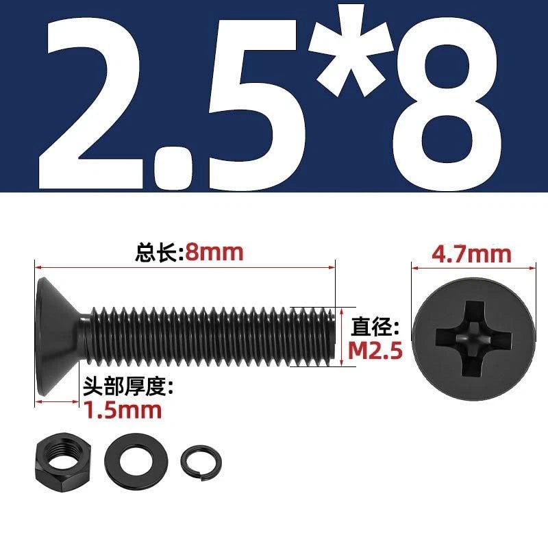 M2–M6 Phillips Countersunk Head Machine Screws with Nut and Washer | Carbon Steel Bolt Set - HomeDIYer