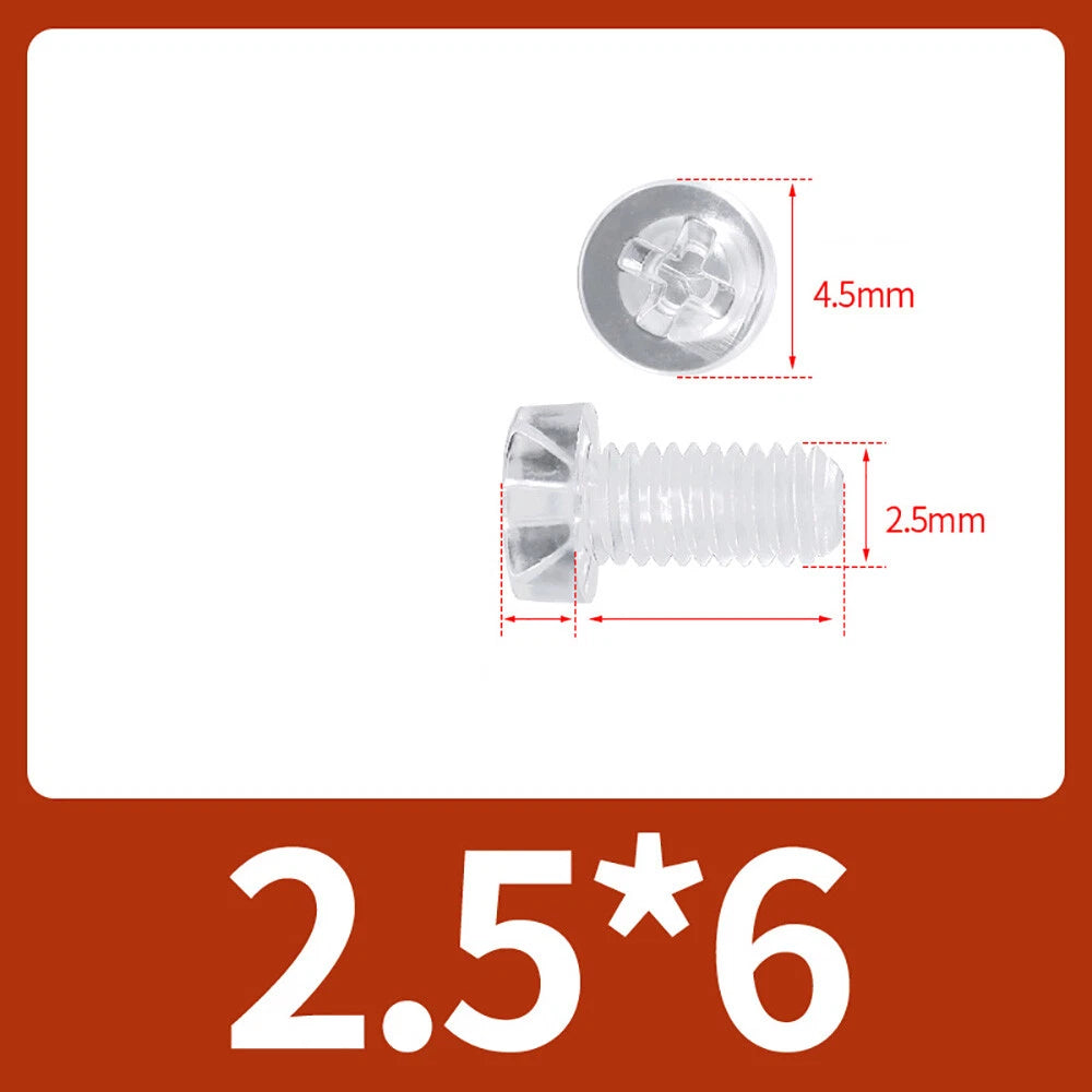 M2-M10 Clear Plastic Phillips Round/Pan Head Machine Screws Cross Screws Hex Nut