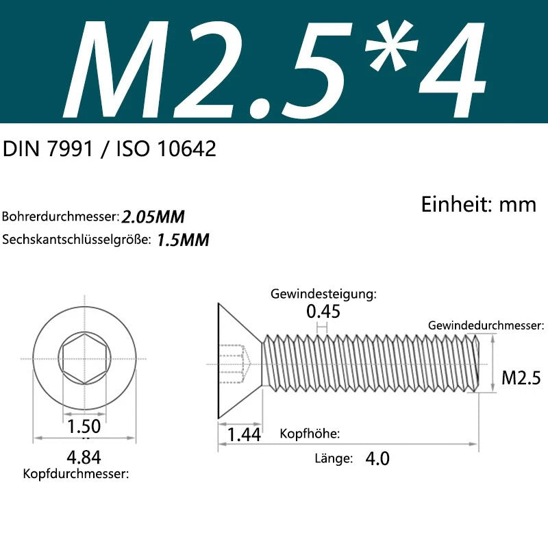 6063 Aluminium Allen Socket Countersunk Screws DIN 7991 — M2 to M8