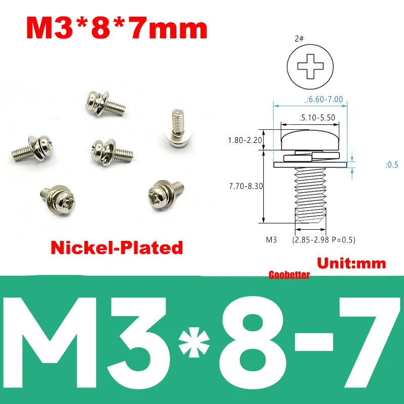 M2 M2.6 M3 M4 Phillips Pan Head Machine Screws with Washer Set – Carbon Steel, Multiple Finishes