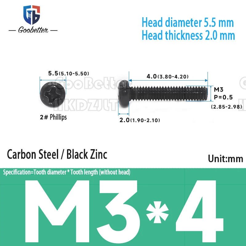 M3 Phillips Round Pan Head Machine Screws — Carbon Steel, 4–30mm, 100–500 PCS - HomeDIYer