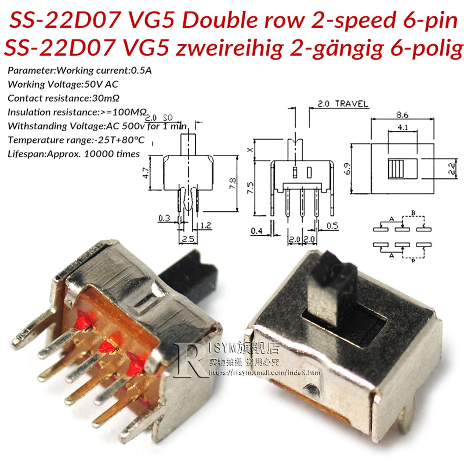 Mini Slide Switch PCB Mount — SS / SK / MSS / MSK Series, 3–8 Pin, 2mm–6mm Handle, Single & Double Row
