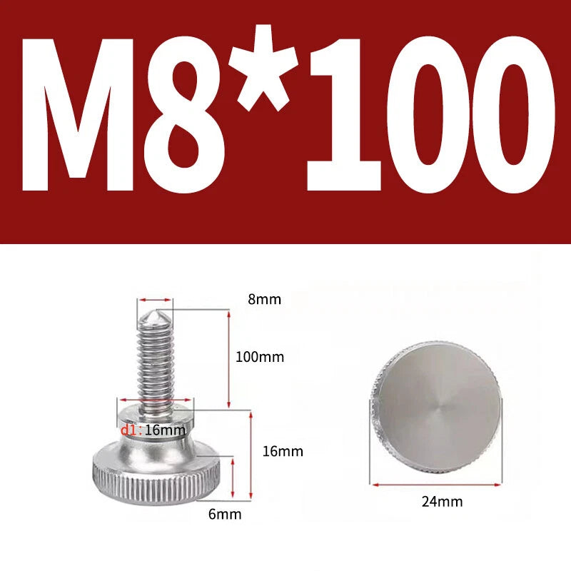Knurled Thumb Screws Flat Round Head Grip Knob Adjustment Stainless Steel M8 M10