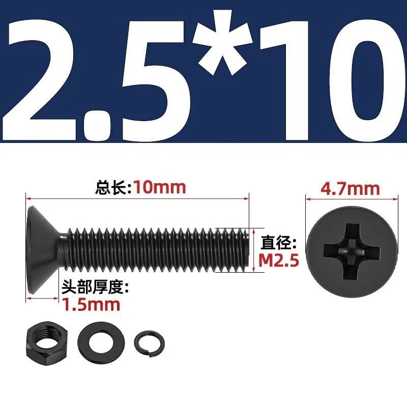 M2–M6 Phillips Countersunk Head Machine Screws with Nut and Washer | Carbon Steel Bolt Set - HomeDIYer
