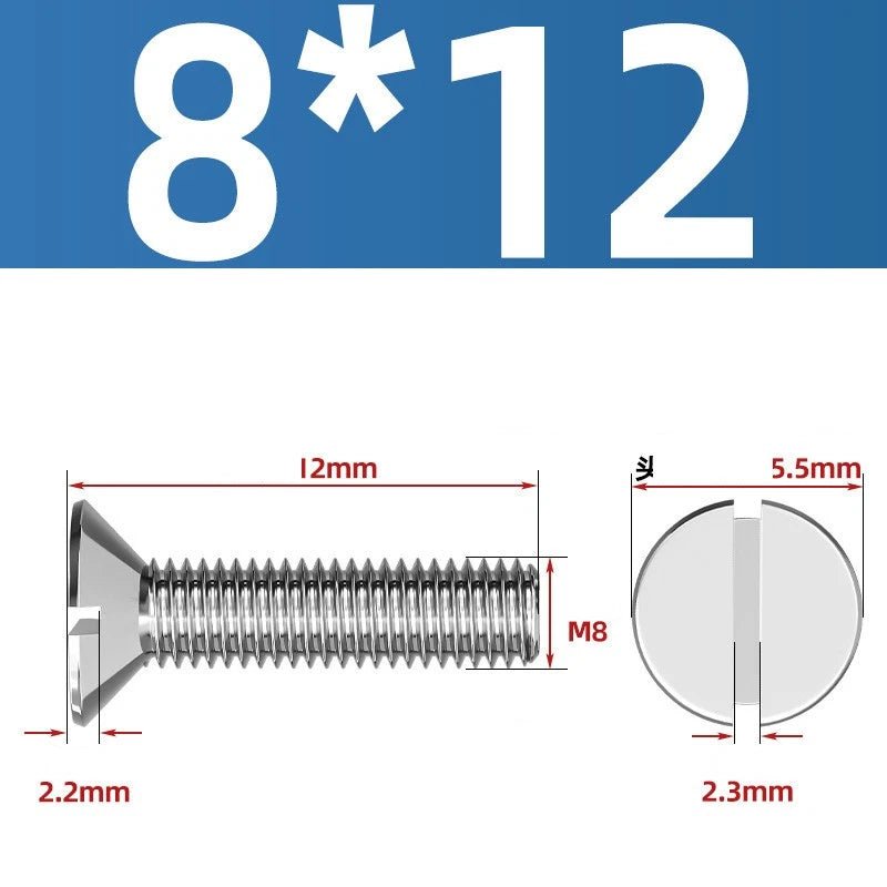 A2 Stainless Steel Slotted Countersunk Machine Screws — M1.6 to M10, Flat Head CSK Bolts - HomeDIYer