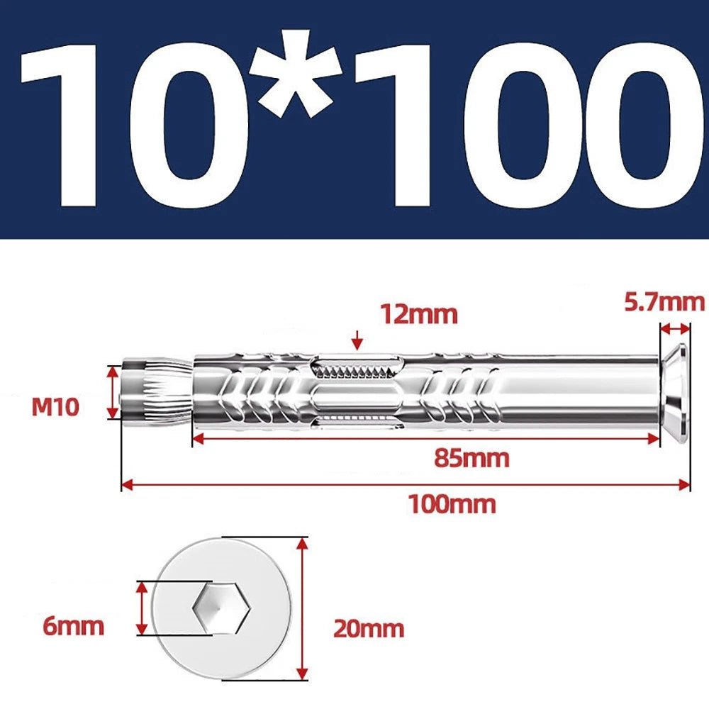 M6–M12 Countersunk Hex Socket Expansion Bolts — 304 & 201 Stainless Steel, A-Type & B-Type