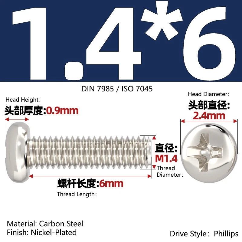 Nickel Plated Pan Head Phillips Machine Screws – ISO 7045, M1 to M4, Corrosion Resistant