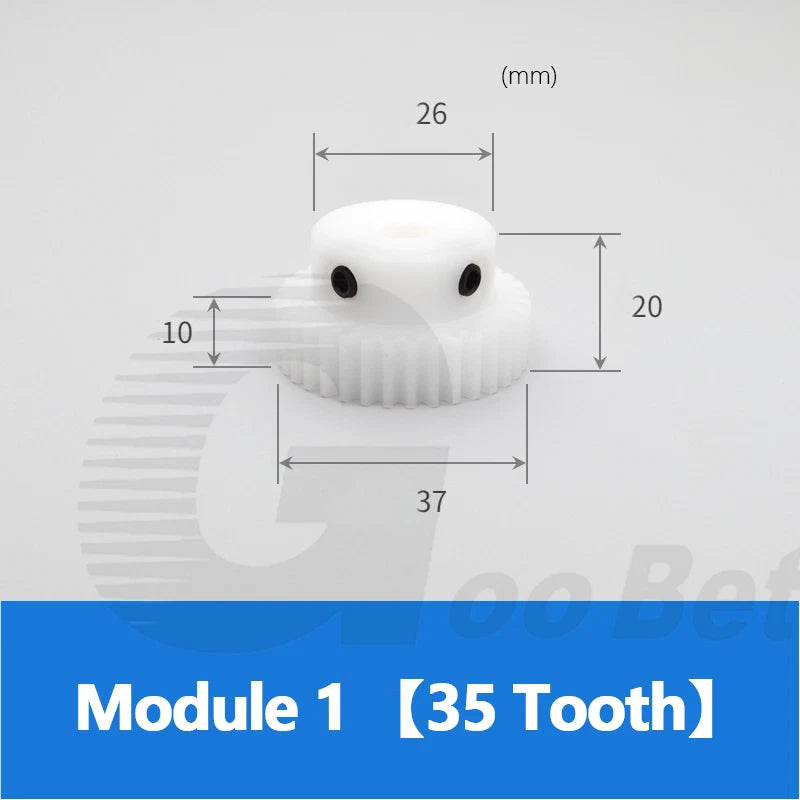 Module 1 Spur Gear POM Plastic 15-40 Tooth with Hub Bore 4-16mm Precision White