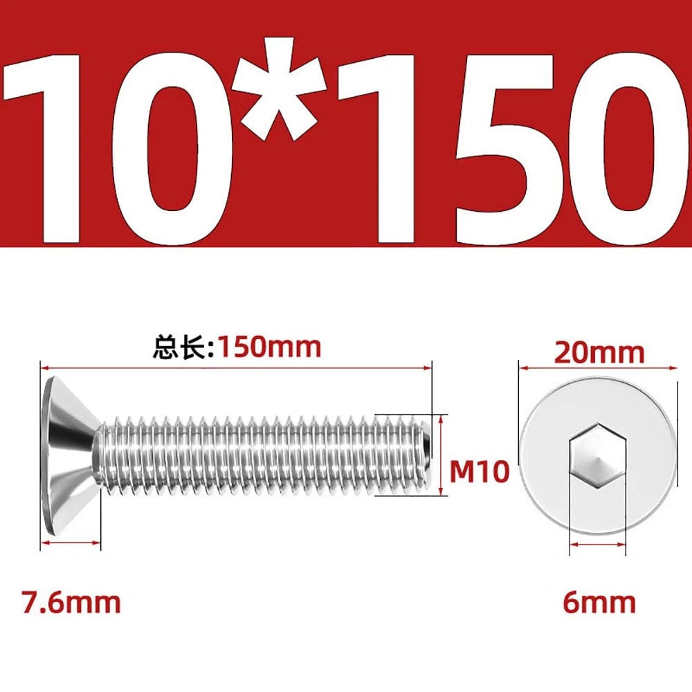 Countersunk Hex Socket Screws – A2 Stainless Steel, M2 to M16, DIN 7991, Fully Threaded
