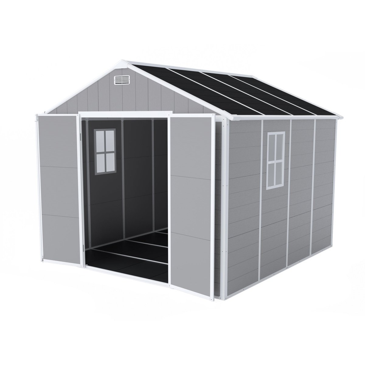 8x8 ft Resin Storage Shed, High Quality Pp Material, Strong Structure, Waterproof, Rust And Uv Proof, Large Storage Space, 12mm Thick Pp Board, Hd Window Lighting - HomeDIYer