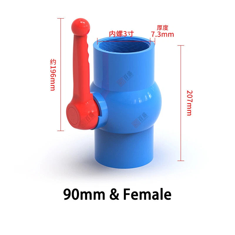PVC Pipe Fittings 20mm-110mm Ball Valve Socket Solvent Weld-Female Thread Blue