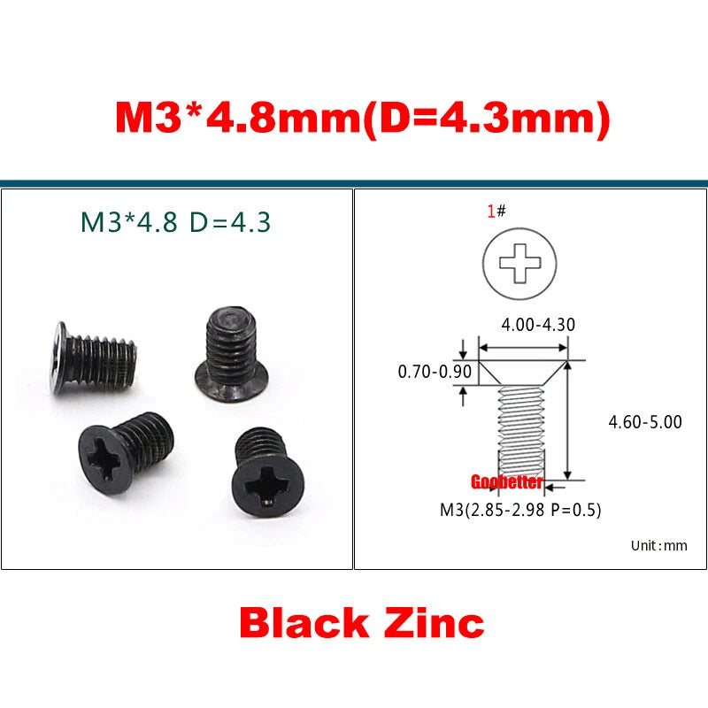 KM3 Phillips Countersunk Machine Screws – M3 x 3–18mm, Carbon or 304 Stainless, Multiple Finishes (Cross Flat Head)