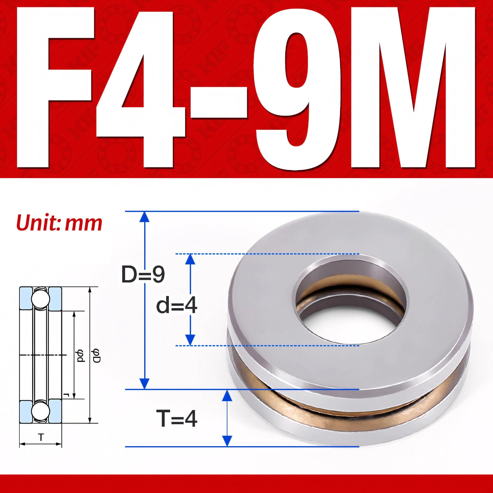 Plane Axial Ball Bearing Thrust Bearings F2-6M - F13-22M- 51100 - 51413 Series