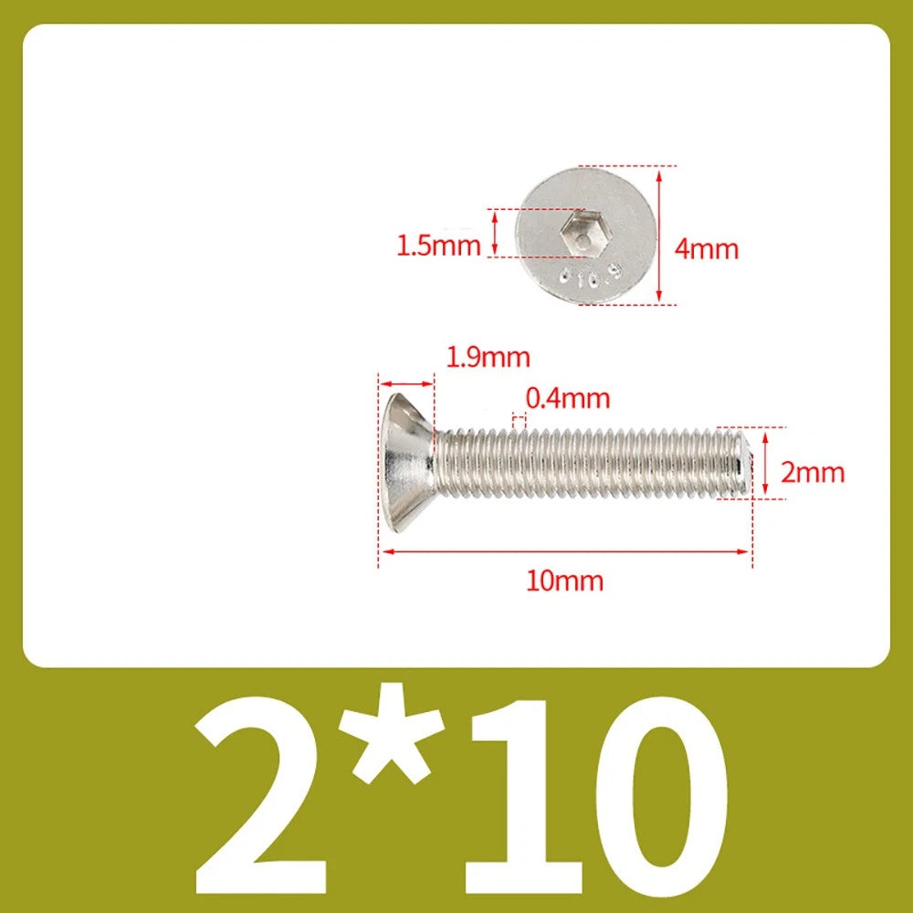 Grade 10.9 Alloy Steel Countersunk Socket Head Screws — M1.6 to M4, 10–500 Pcs