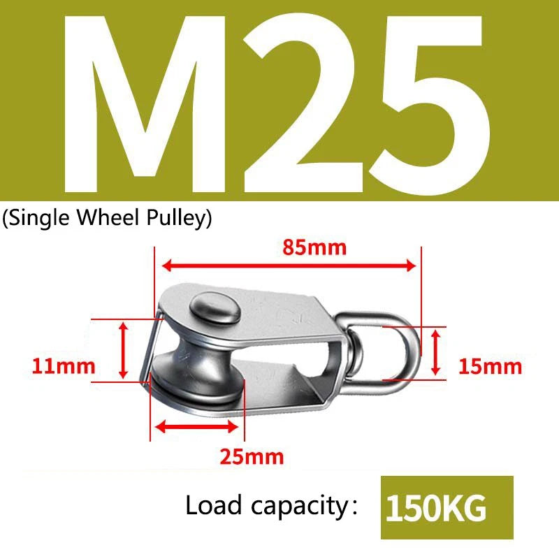 Stainless Steel 15-75mm Single/Double Pulley Block for Wire Rope Lifting Rigging