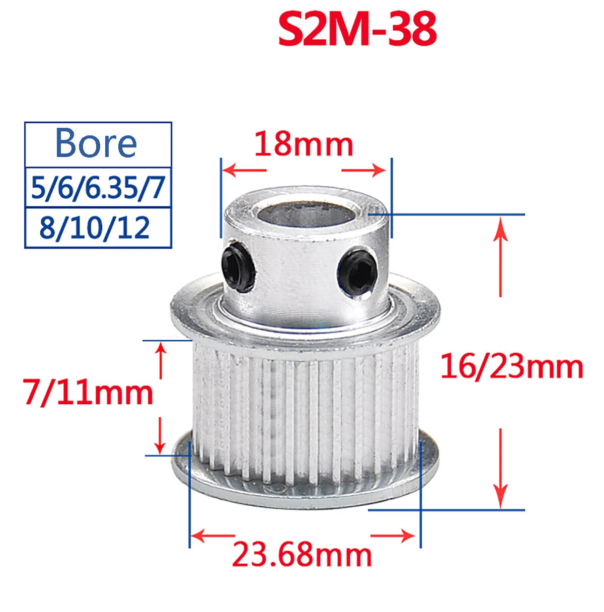 S2M Timing Belt Pulley With Step 16T-60T Bore 4-15mm For 6/10mm Wide Timing Belt