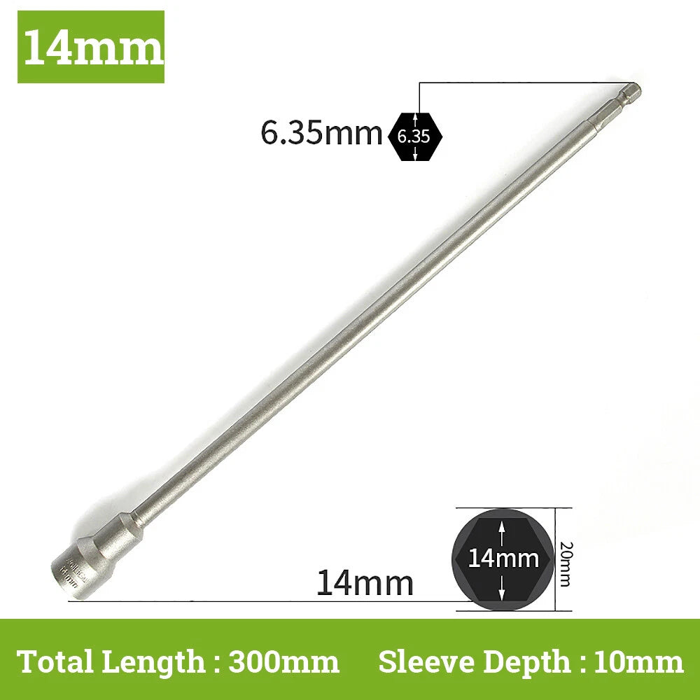 Hex With or Non-Magnetic Nut Driver 1/4 Socket Wrench Impact Drill Bit 300/350mm