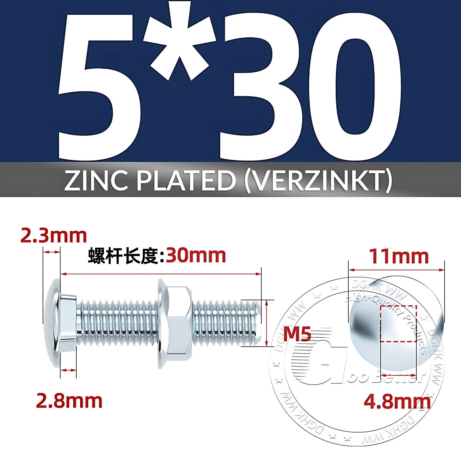 Cup Square Carriage Bolts with Hex Nut — Zinc Plated, M4 to M12