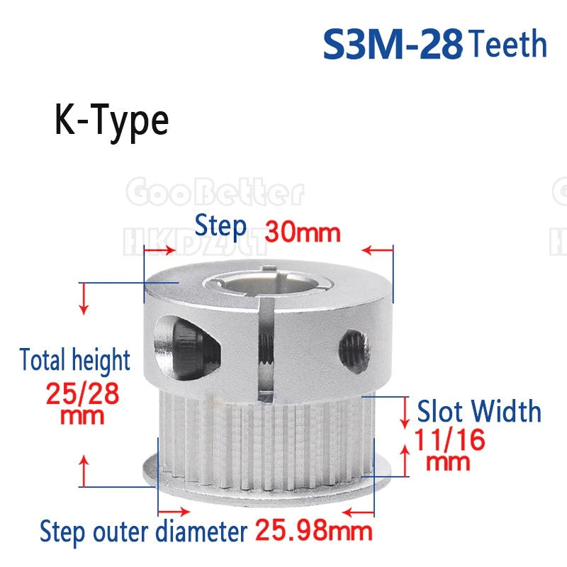 S3M Timing Belt Pulleys 20-60 Teeth 5-20mm Bore Synchronous Wheel Printer Clamp