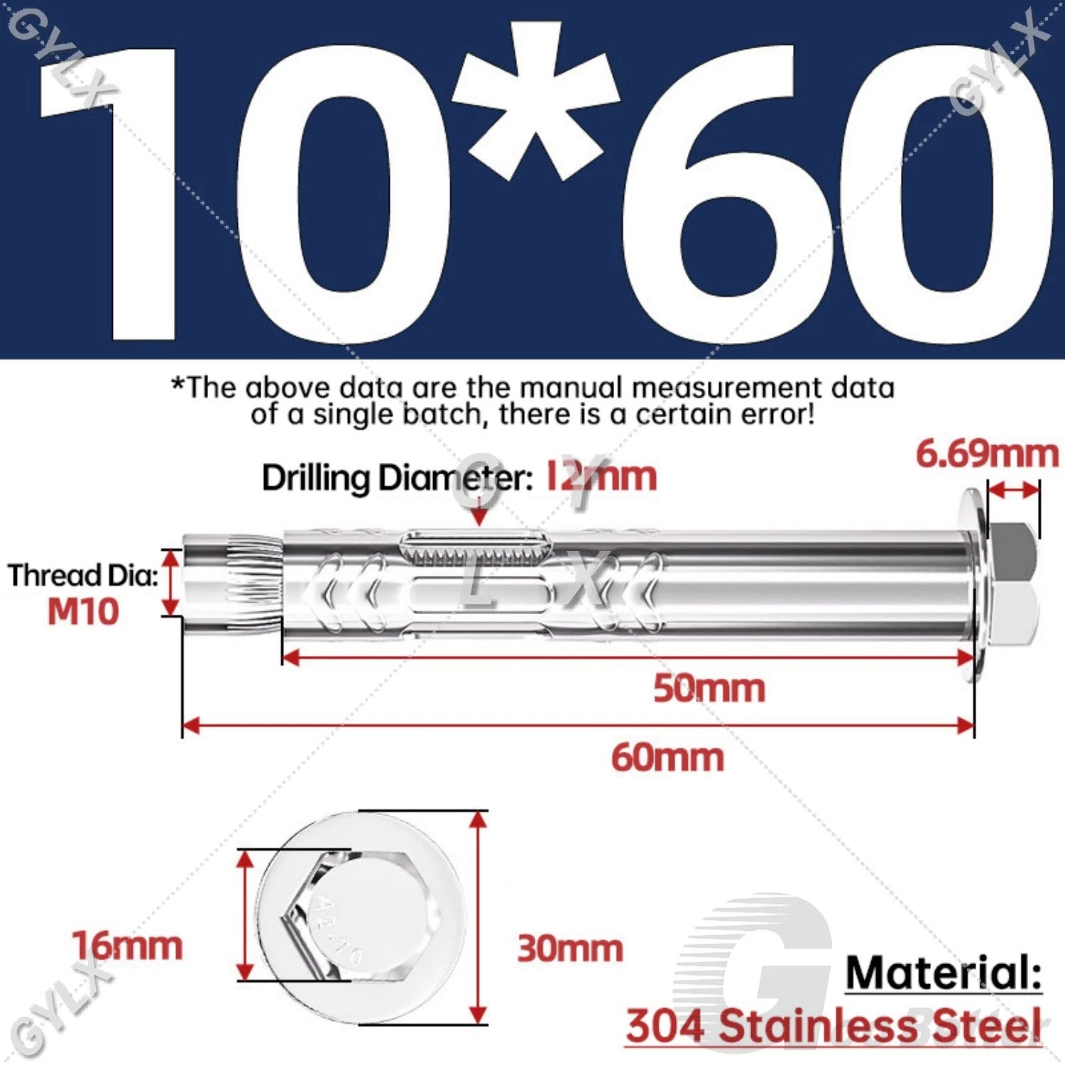 Stainless Steel Expansion Bolts for Masonry — M6 M8 M10 M12 Wall Anchor Screws