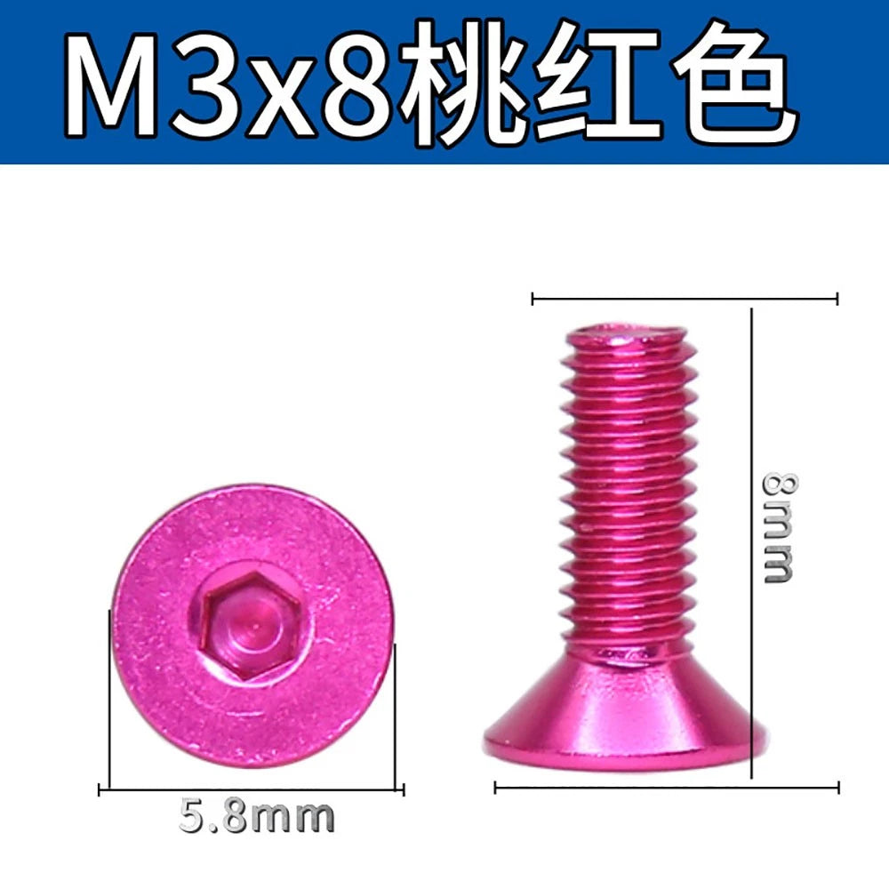M3 Countersunk Hex Socket Aluminum Anodized Machine Screws — 10 Colors, 5–50 Pcs