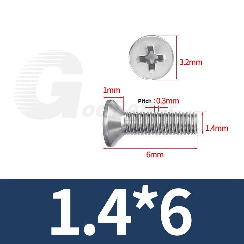 M1–M3.5 Phillips Countersunk Machine Screws – 304 Stainless Steel, Fully Threaded (3–120mm Overall Length) - HomeDIYer
