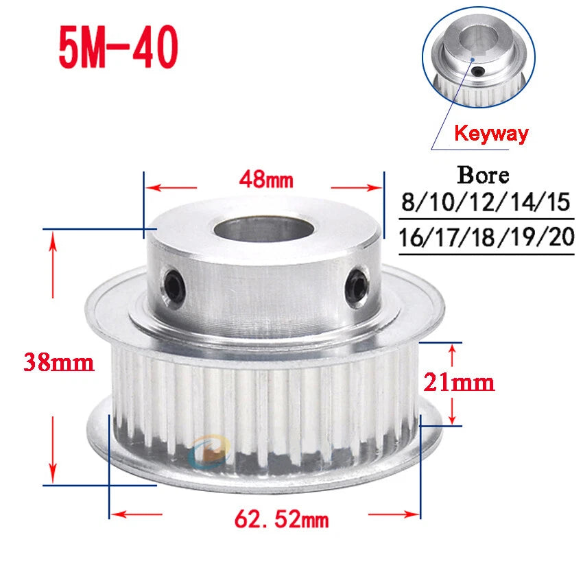 5M 15T-80T Timing Belt Pulley With Step/Keyway, Bore 8-25mm,For 20mm Width Belt
