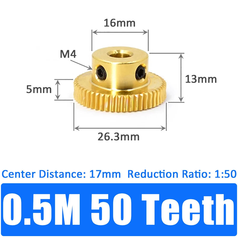 0.5/0.8/1/1.5 Module, 20 to 60 Teeth, Brass Worm Wheel Gear Shaft Hole 4mm-12mm