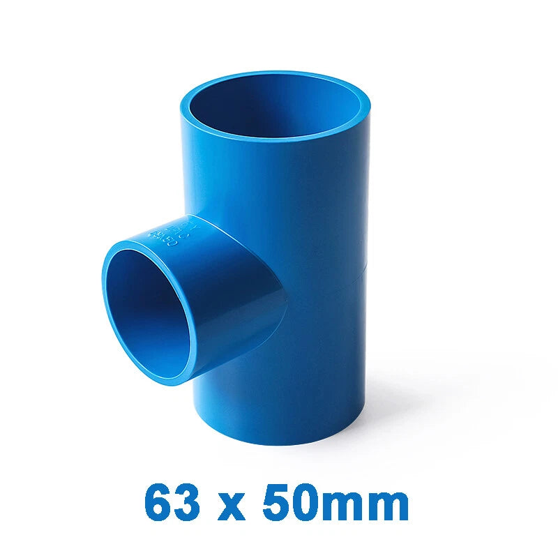 PVC Reducing Tee Pipe & Fittings Solvent Weld Pressure Adapter Connector Blue