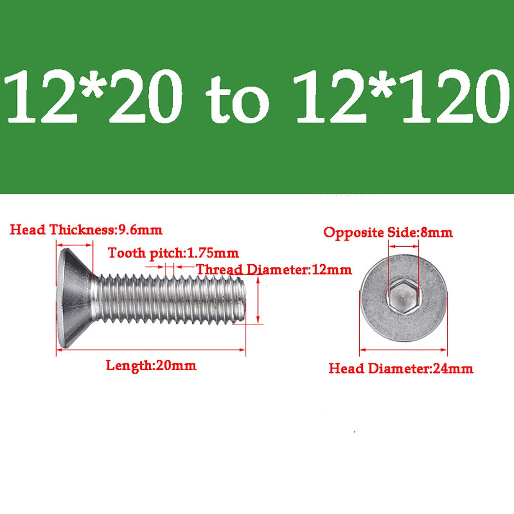 M1.6-M16 A2 Stainless Steel Hex Socket Countersunk Flat Head Screws | 10 PCS