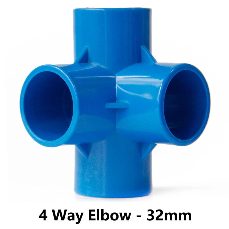PVC 3 4 5 6-Way Elbow Connector Coupling Pipe Fittings Dia 20 25 32 40 50mm Blue