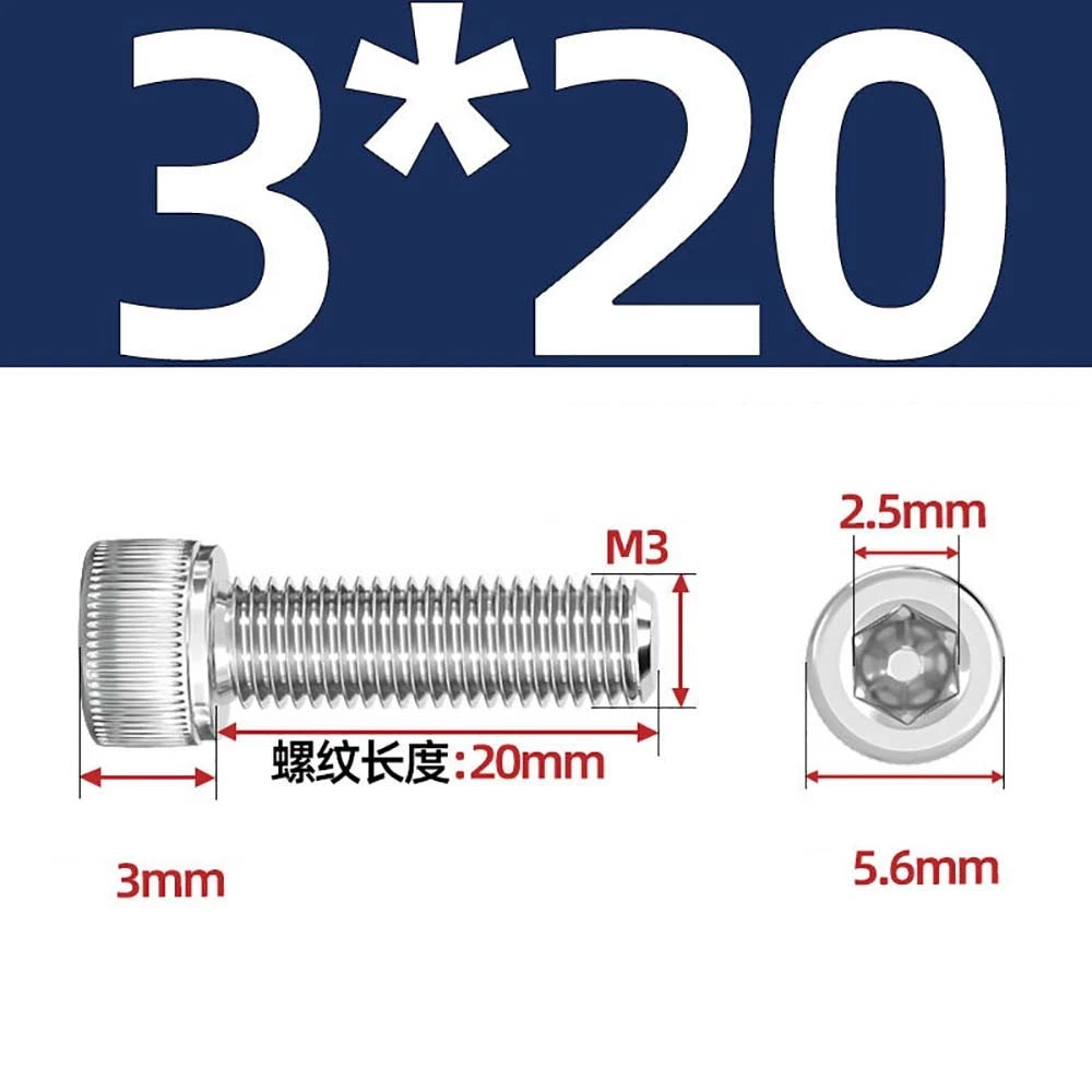 M3 M4 M5 Socket Head Cap Screws – A2 Stainless Steel, High Strength & Corrosion Resistant