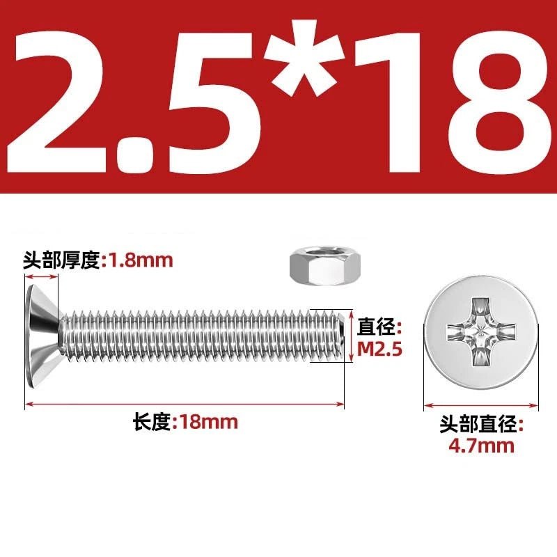 M2–M12 Phillips Countersunk Head Machine Screws with Hex Nuts | A2 304 Stainless Steel - HomeDIYer
