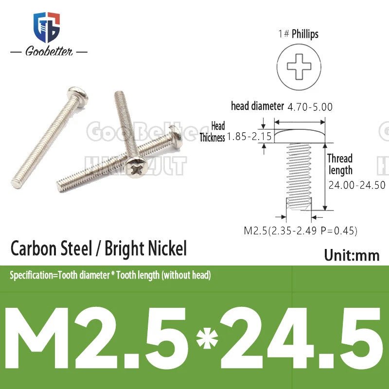 Round Head Machine Screws M2 M2.5 M2.6 | Carbon Steel & Stainless | 100–500 PCS - HomeDIYer