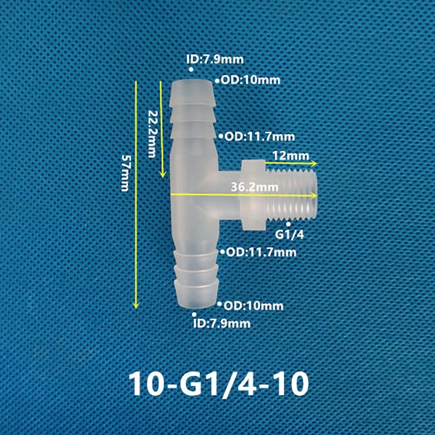 Plastic T Joiner Barbed X Male Thread Hose Connector Pipe Fittings Air Water