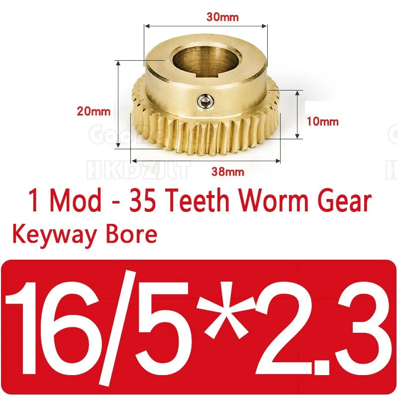 Mod 1 Worm Gear Wheel Brass 35 Tooth Worm Shaft 45# Steel Precision Bore 6-15 mm