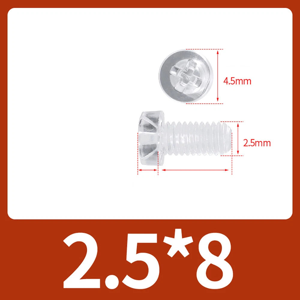 M2-M10 Clear Plastic Phillips Round/Pan Head Machine Screws Cross Screws Hex Nut
