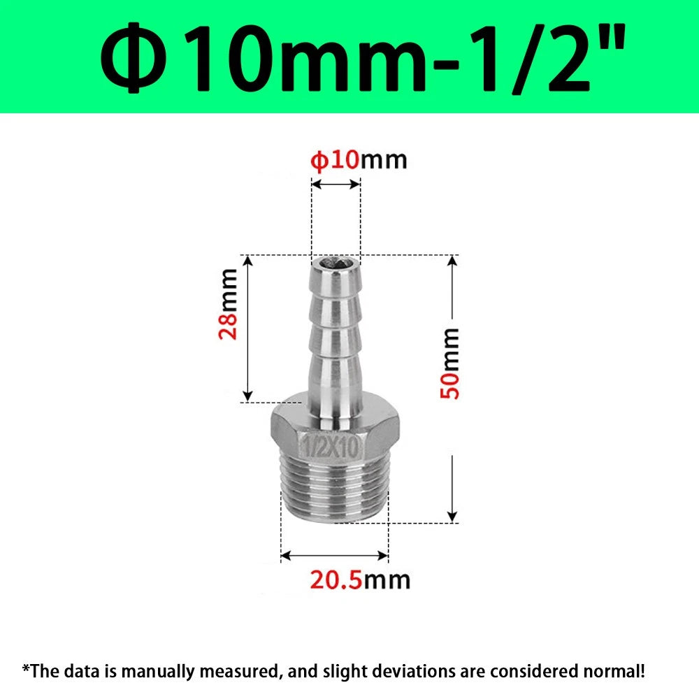 Male NPT Hose Barb Adapter Fittings – 316L Stainless Steel