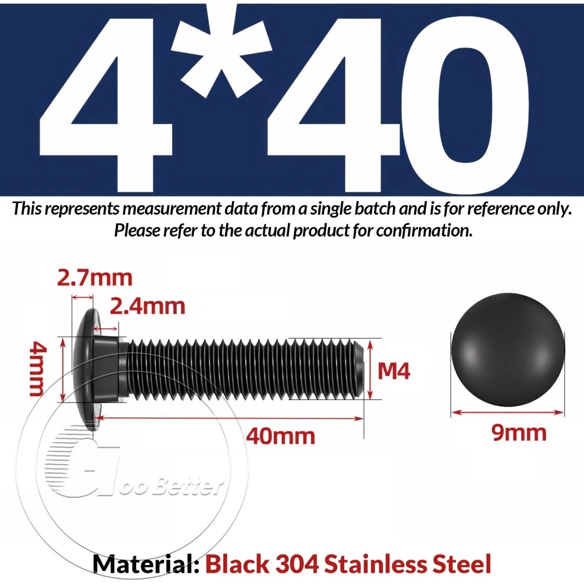 Black Carriage Bolts M3 M4 M5 M6 — Cup Square Domed Head, A2 - 70 Stainless Steel - HomeDIYer